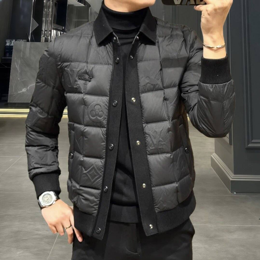 不跑绒不钻绒高端男士翻领羽绒服
