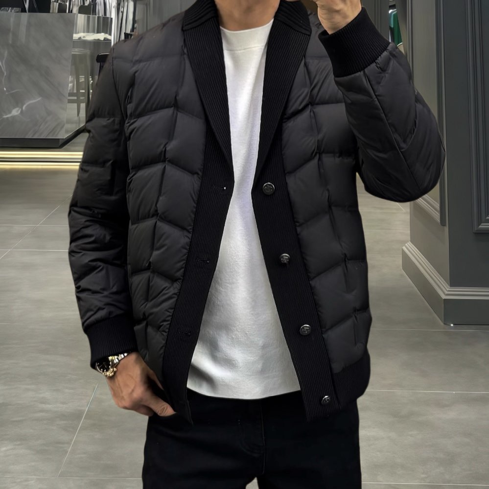 欧货高端男士羽绒服90白鸭绒修身