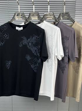 欧洲站夏季男士短袖t恤丝光棉潮牌时尚个性印花半袖打底衫休闲凉T