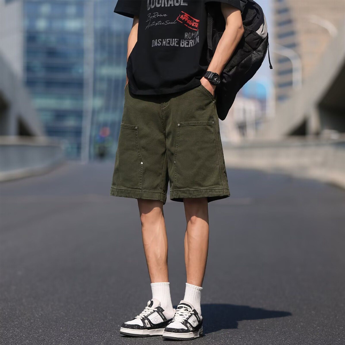 日系复古纯色基础工装短裤夏季vine直筒宽松休闲通勤五分裤男chic