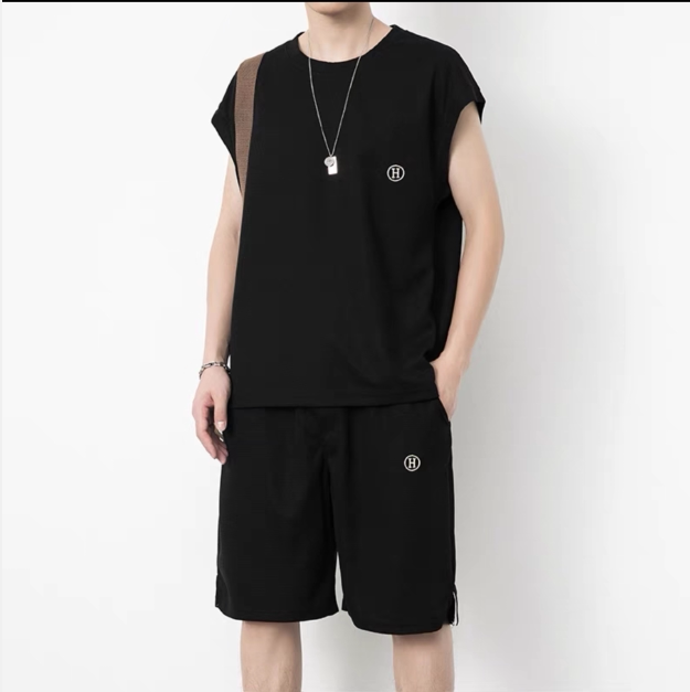 短袖短裤套装男夏季潮牌宽松篮球服冰丝t恤男装一套搭配帅气衣服