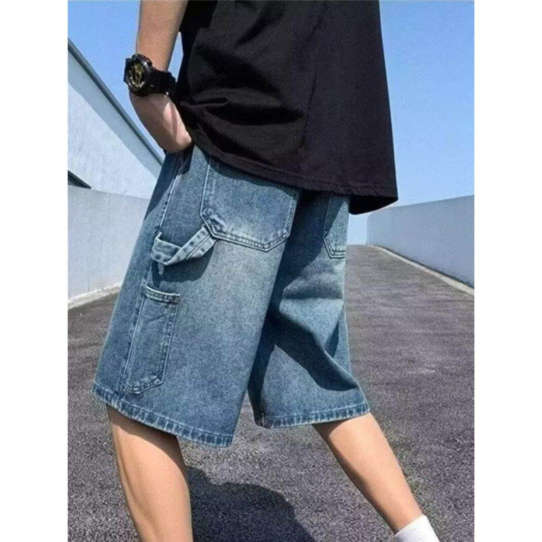 五分牛仔短裤男夏季薄款宽松直筒ins潮牌阔腿痞帅裤子男休闲中裤