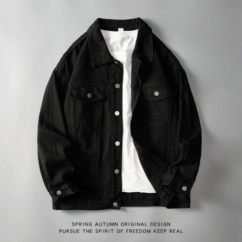 黑色工装牛仔夹克男士春秋季2025新款美式高街潮牌外套情侣装上衣