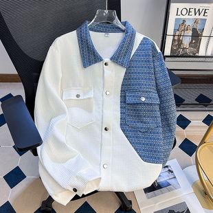 秋冬季拼接撞色夹克男高级感休闲发型师男装外套潮牌时尚衣服百搭