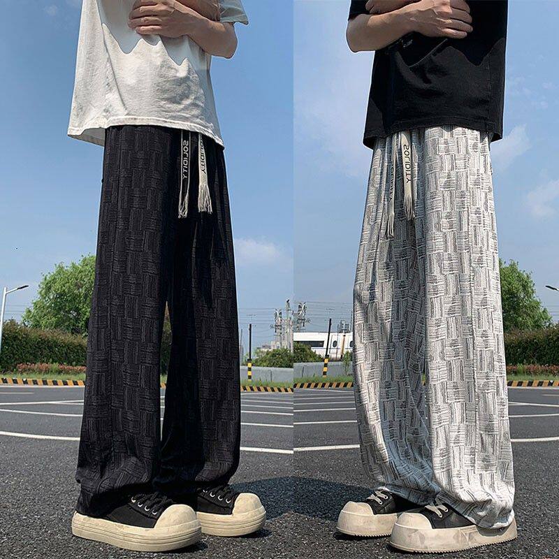 扎染编织纹直筒透气裤子男夏季透气宽松bf慵懒风休闲裤美式冰丝裤