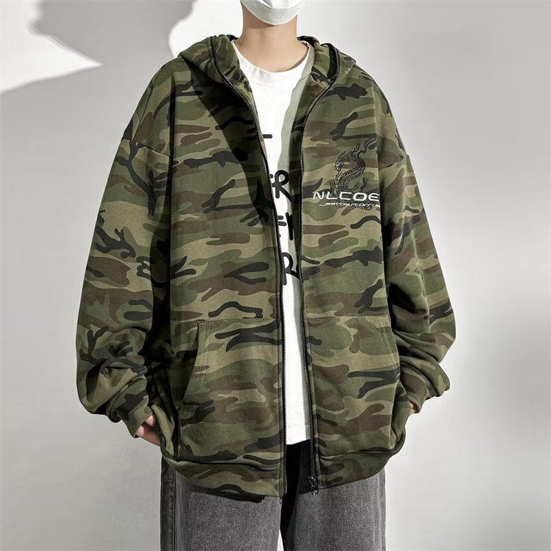 迷彩连帽卫衣男女春秋薄款宽松运动卫衣夹克情侣休闲百搭开衫外套