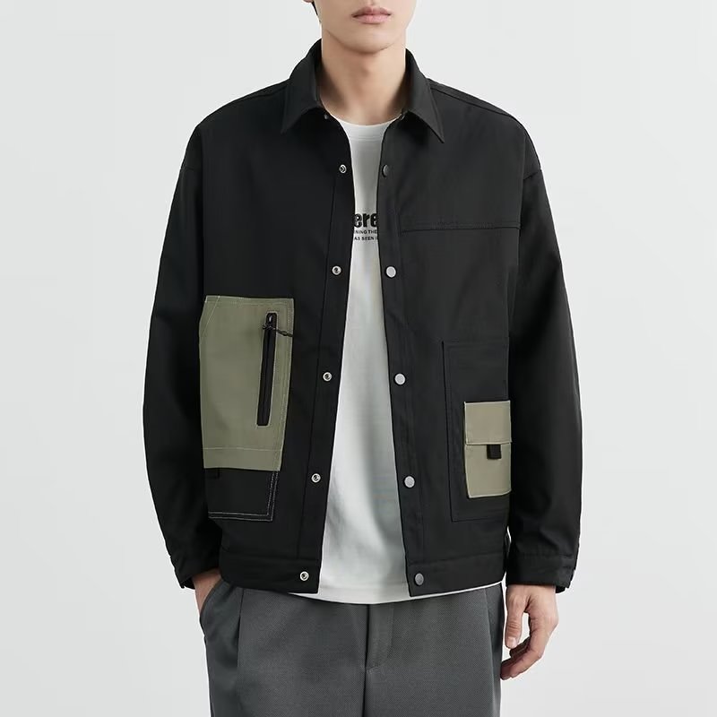 2023新款男士翻领夹克潮流百搭工装教练外套休闲港风夹克男上衣潮