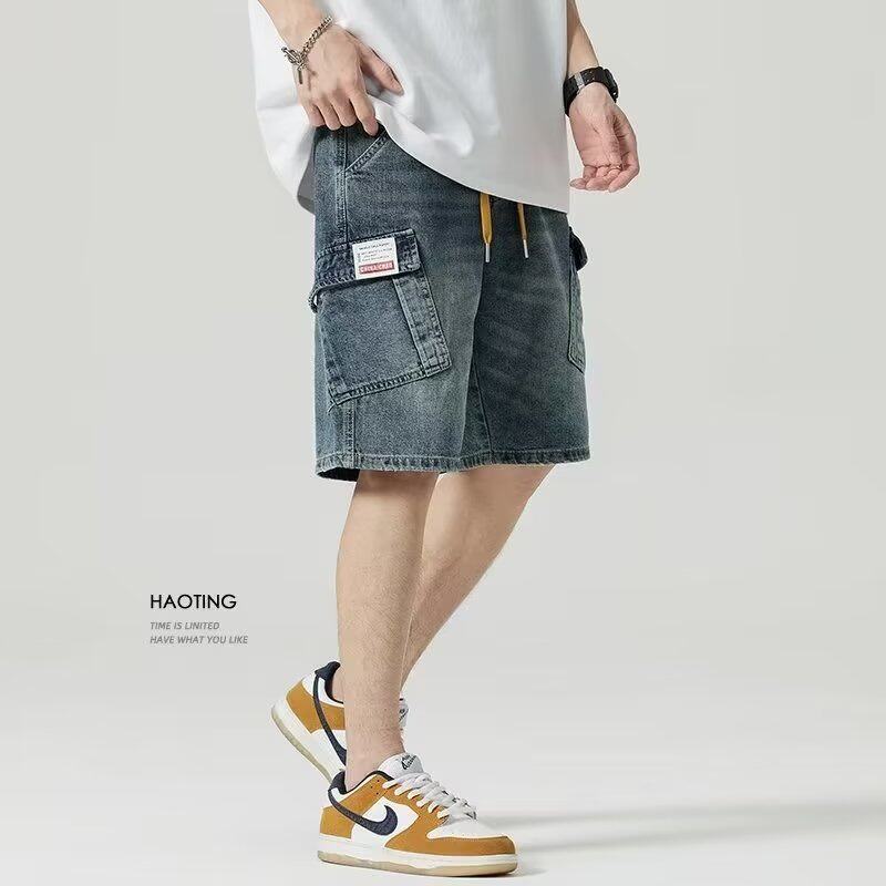 牛仔短裤男夏季薄款五分宽松直筒韩版潮流百搭港风5分牛仔裤子男