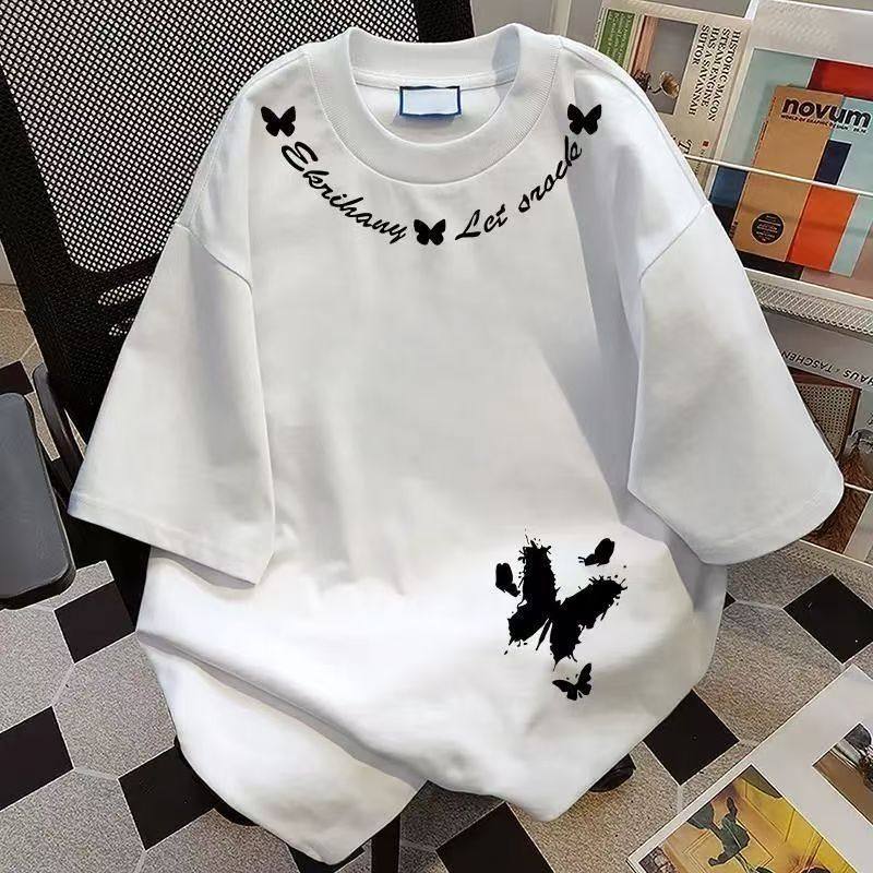 纯棉夏季新款男士青少年个性休闲T恤宽松圆领百搭短袖t恤潮牌上衣