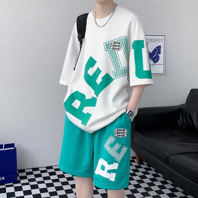 百搭两件装短裤男夏季薄款篮球美式大码宽松五分裤衩休闲运动套装