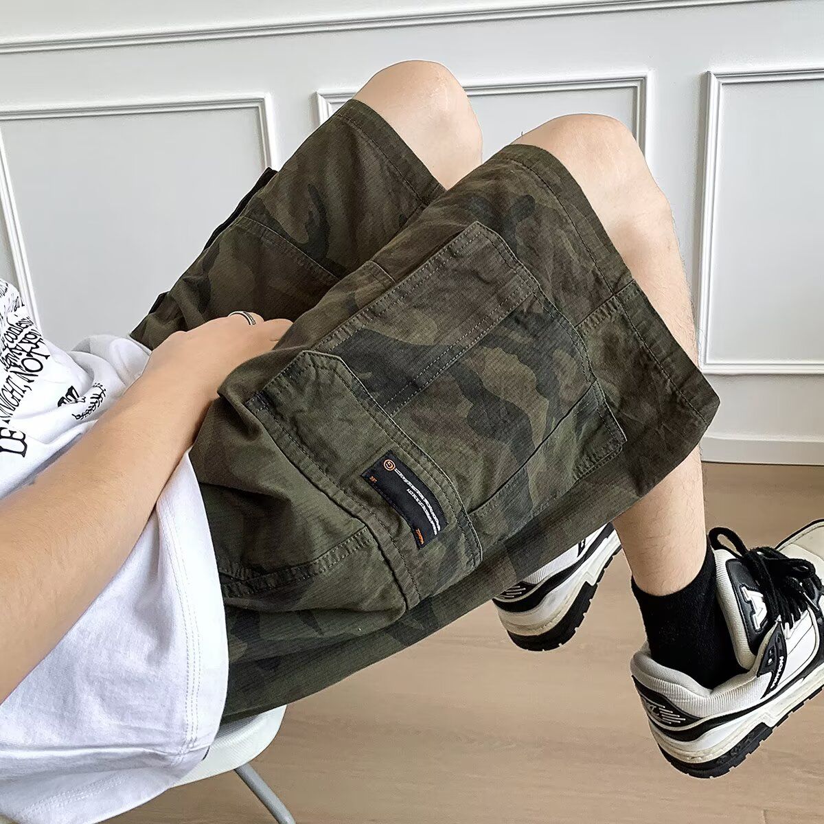 夏季男士迷彩工装裤七分裤多口袋短裤休闲中裤宽松大码五分裤帅气