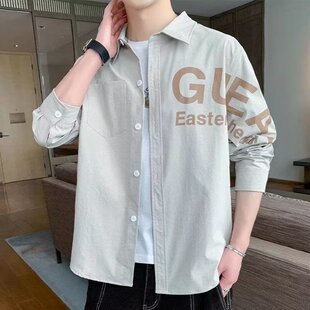 秋季新款衬衫男长袖潮流韩版时尚青年百搭帅气青少年休闲上衣港风