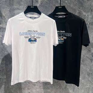 欧洲站2026夏季男士短袖t恤时尚个性圆领字母百搭半袖打底衫薄款T