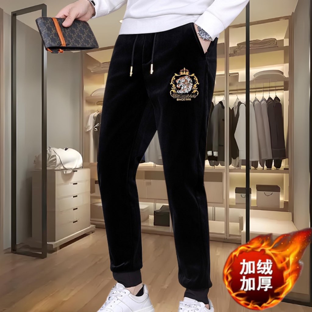 欧货冬季男士加绒加厚休闲束脚裤
