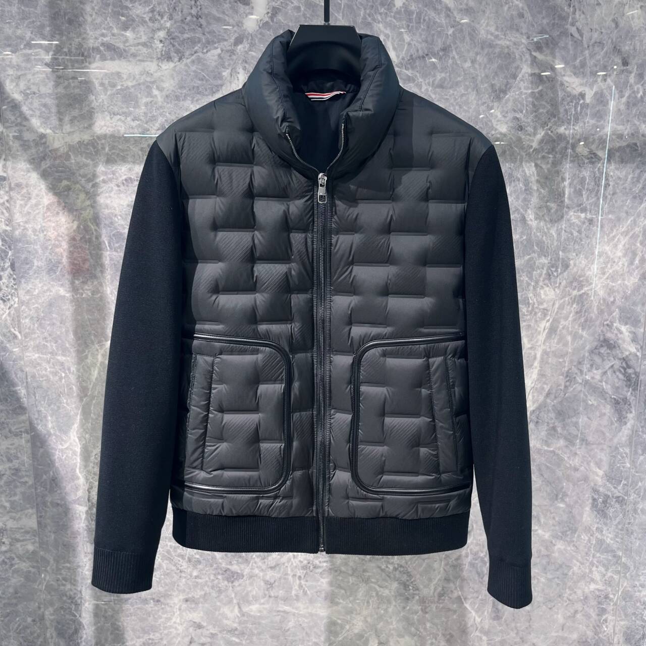 欧洲站冬季男士立领针织袖羽绒服