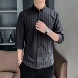 衬衫男七分袖2024春秋韩版潮流休闲百搭外套帅气打底条纹衬衣潮，男装衬衫，星座222