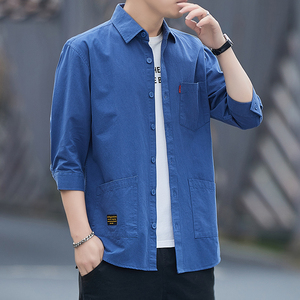 2023衬衣男春秋季新款纯棉工装翻领休闲时尚中袖衬衫货号8111,男装衬衫,星座222