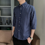 衬衫男七分袖2024春秋韩版潮流休闲百搭外套帅气打底条纹衬衣潮，男装衬衫，星座222