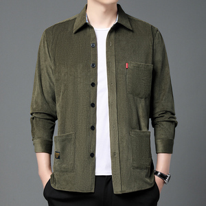 光影墙灯芯绒长袖衬衫男秋季新款衬衣外套休闲上衣服222-3-CS6020
