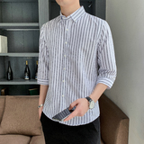 衬衫男七分袖2024春秋韩版潮流休闲百搭外套帅气打底条纹衬衣潮，男装衬衫，星座222