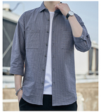 网红仙款春季韩版潮流百搭情侣条纹衬衫潮牌休闲长袖男士衬衣，男装衬衫，星座222