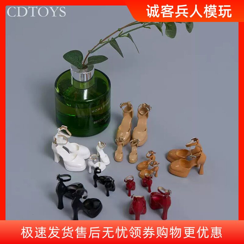现货cdtoys cd108 1/6 1/12 女兵人一字扣中空防水台高跟鞋