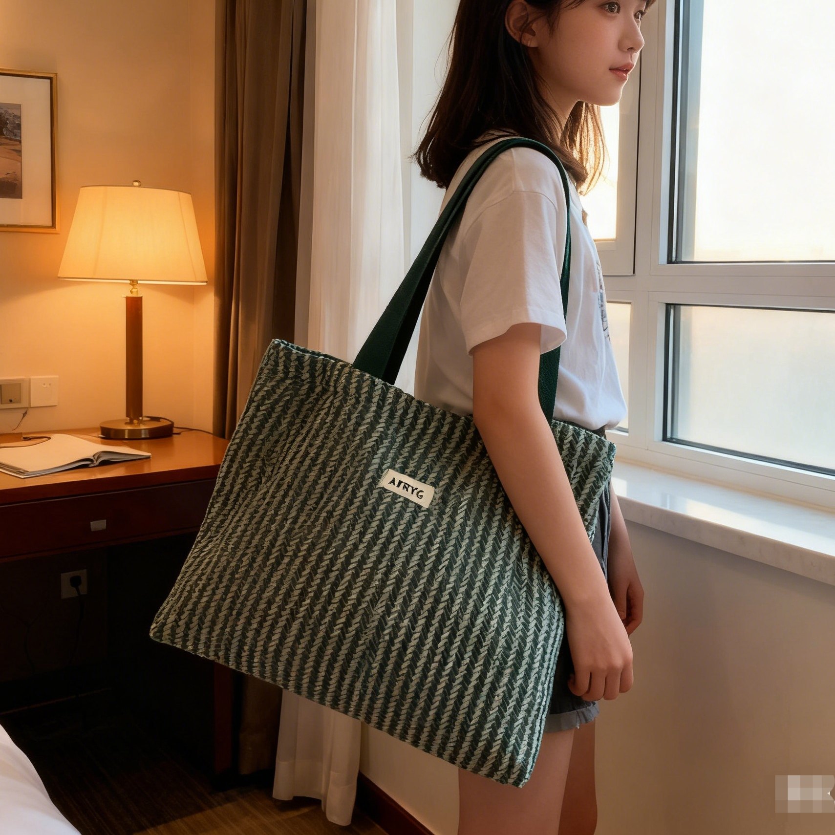 秋冬包包呢子条纹帆布托特包女大容量手提单肩包百搭简约布包