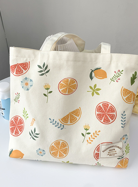 夏天小清新文艺水果帆布包女单肩手提包拉链布包学生上课装书包