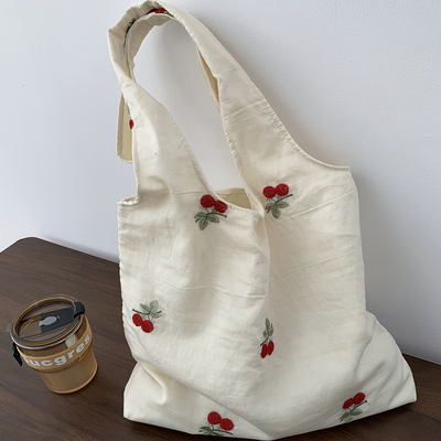 薄纱刺绣樱桃大容量学生单肩包