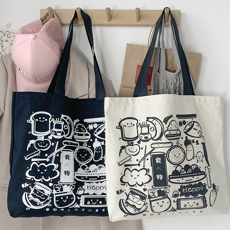 包2025新款潮女帆布包女单肩日系原宿ulzzang大学生插画布袋包ins