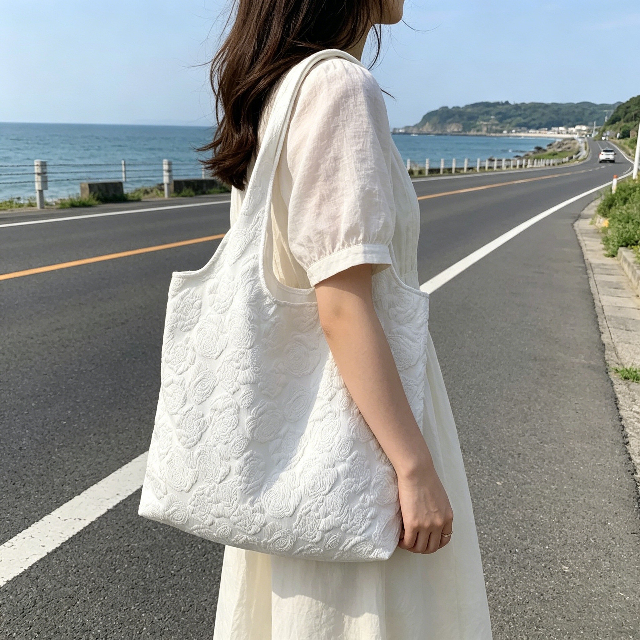 日系花朵浮雕大容量帆布托特包