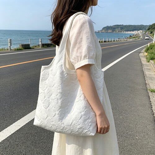 日系花朵浮雕大容量帆布托特包