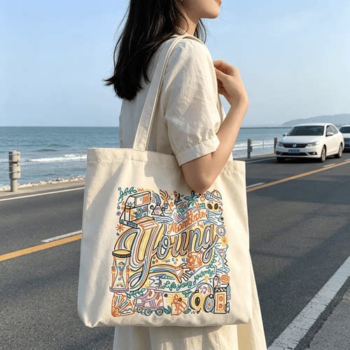 夏上新中国风刺绣手提帆布包