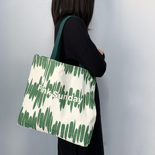 2025新款大容量帆布包女单肩手提学生上课书包有拉链帆布袋度假包