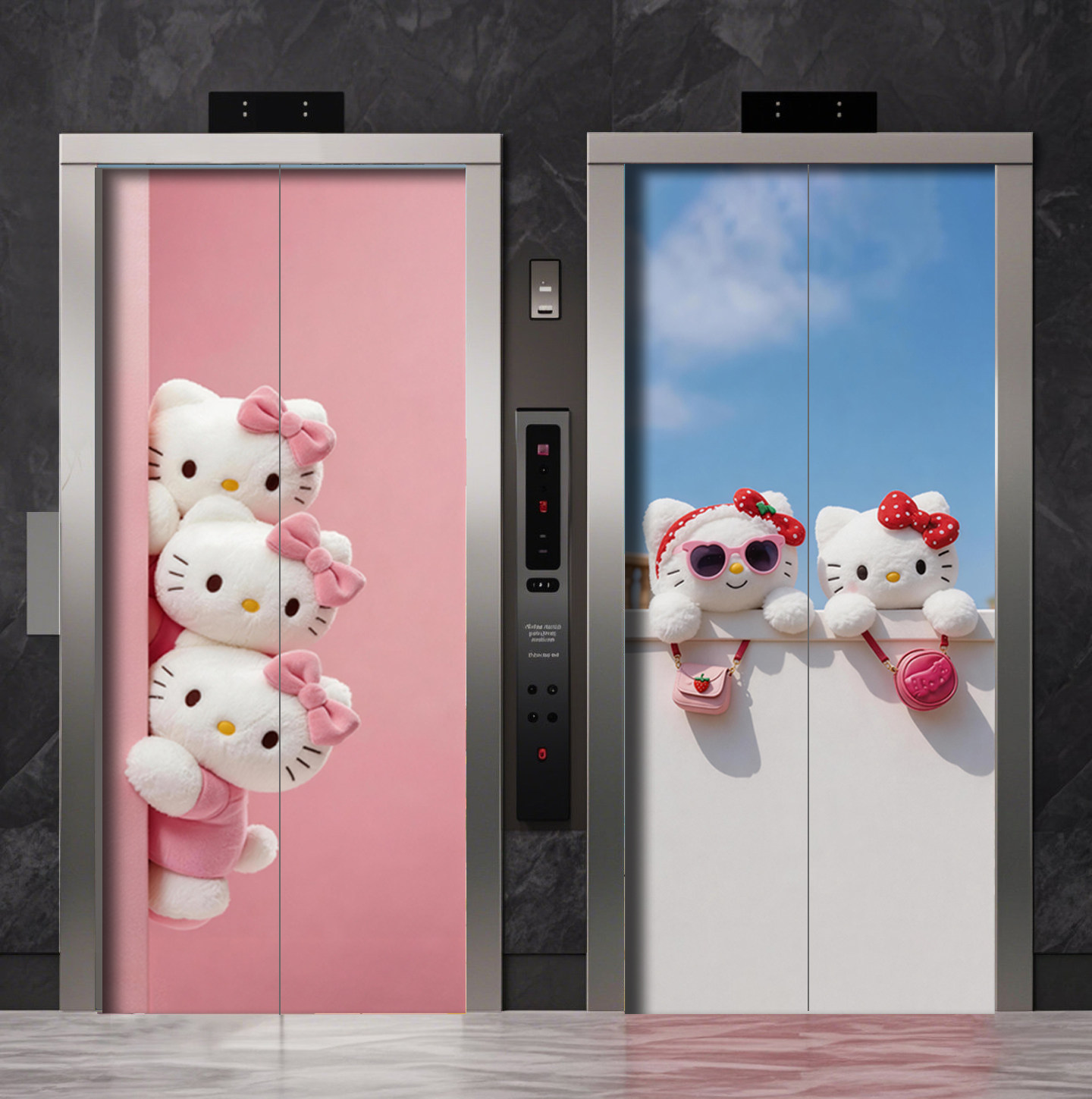 磁吸款电梯门贴hellokitty电梯门贴纸卡通可爱装饰一户一梯入户门