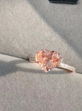 新款摩根石心形开口戒指 香槟色爱心可调节指环时尚气质戒指