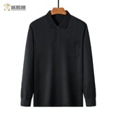 棉类混纺POLO衫 春秋季 T恤宽松条纹翻领中老年衣服爸爸装 长袖 男士