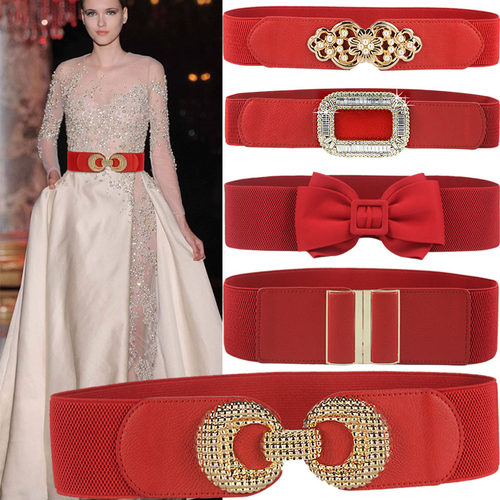 本命年红腰带女水钻时尚结婚腰封