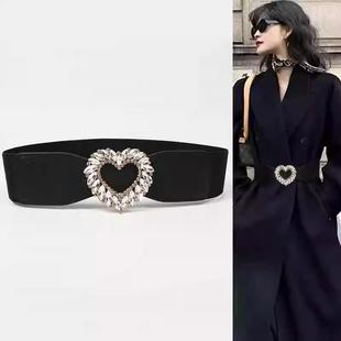 腰带女装饰配裙子高级感镶钻爱心松紧弹力大衣皮带百搭黑束腰腰封