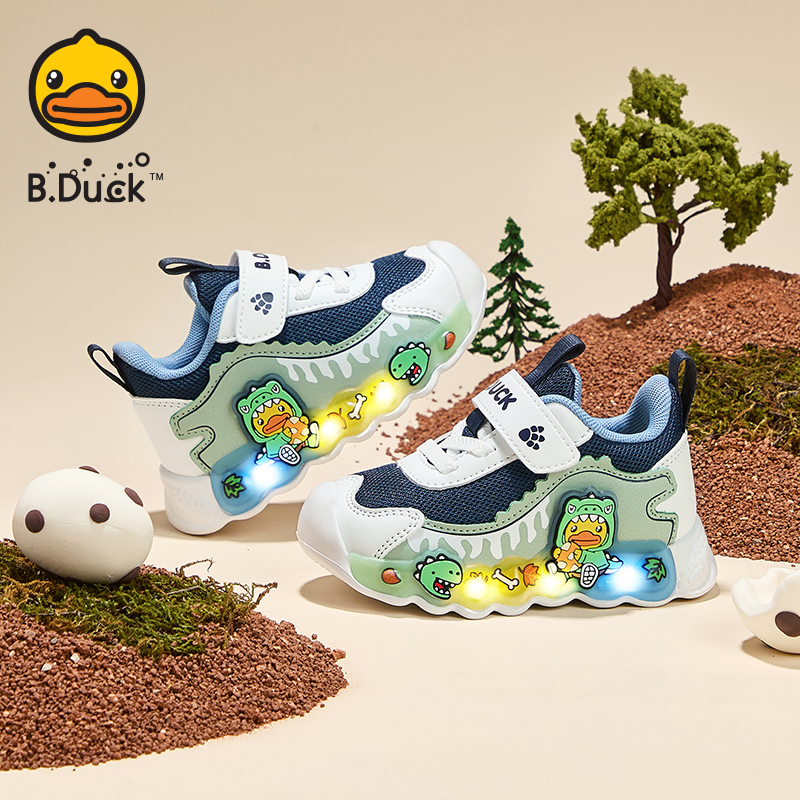 亮灯春季男童加绒发光鞋小黄鸭