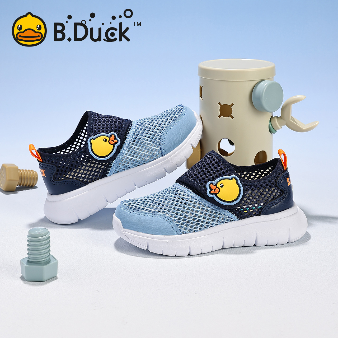 B.Duck小黄鸭童鞋儿童网面运动鞋2025新款夏季男童透气单网休闲鞋