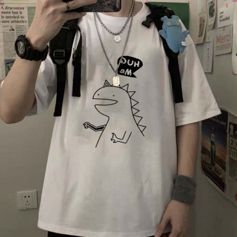 小恐龙短袖T恤男宽松学生情侣ins潮流韩版春夏款打底衫青少年上衣