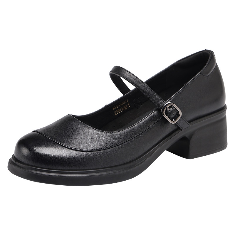 红蜻蜓2026新款春秋头层牛皮一字扣软底职场工作鞋女通勤玛丽珍鞋