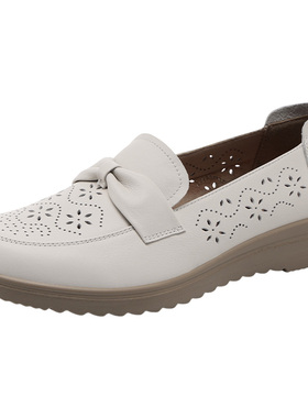 红蜻蜓女凉鞋2026夏季洞洞头层牛皮透气镂空软皮软底妈妈时尚单鞋