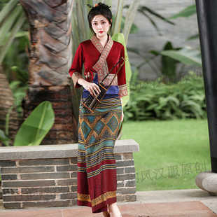傣装女上衣裙子傣族民族风服饰舞台汉服风中式工作服王妃版纳成人