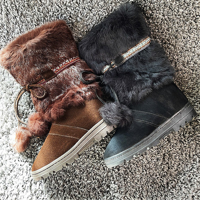 兔毛皮草雪地靴平底Minnetonka