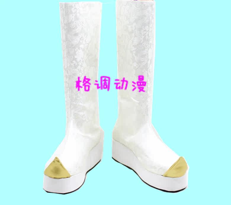 B7559古装白色织锦缎 松糕万用长筒靴 cosplay鞋