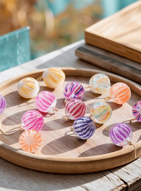 日系彩色条纹糖果球diy手作吊饰耳环吊坠钥匙扣包挂手账链配件