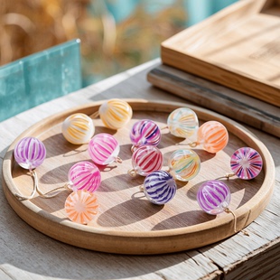 日系彩色条纹糖果球diy手作吊饰耳环吊坠钥匙扣包挂手账链配件