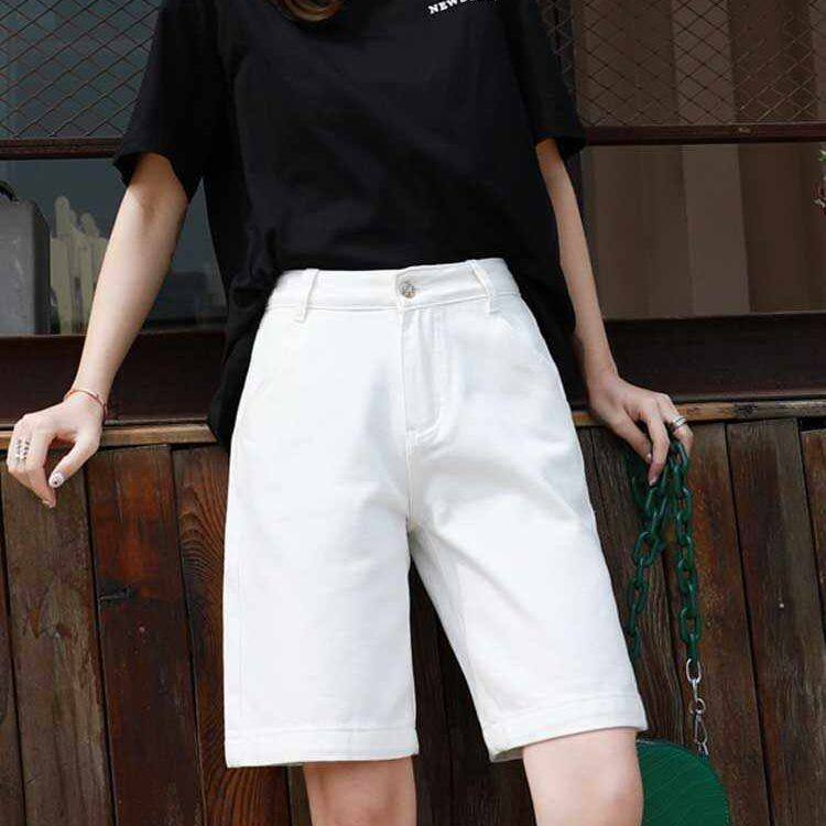 白色牛仔裤女夏季小个子直筒显瘦高腰美式设计感宽松阔腿五分裤子图片